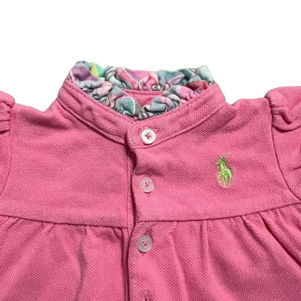 Ralph Lauren 3m Pink & Pastel Plaid Ruffle Bubble Romper